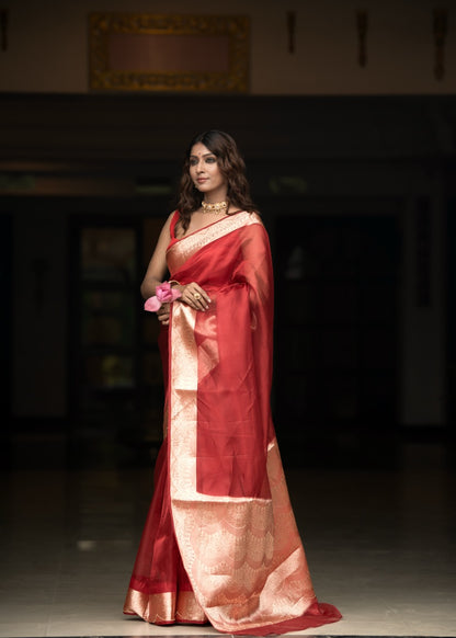 Crimson Rose Pure Tissue Silk Saree
