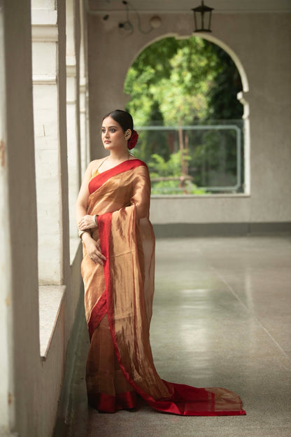 Copper Rose Pure Tissue Saree with Katan Border