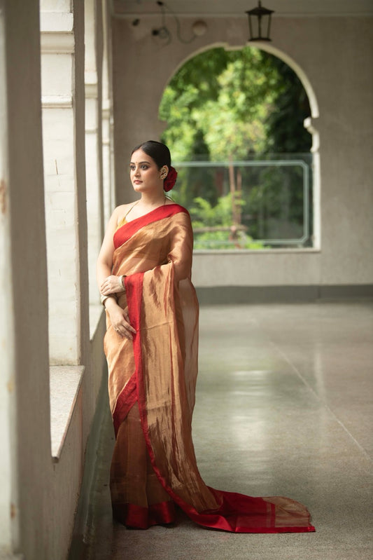 Copper Rose Pure Tissue Saree with Katan Border