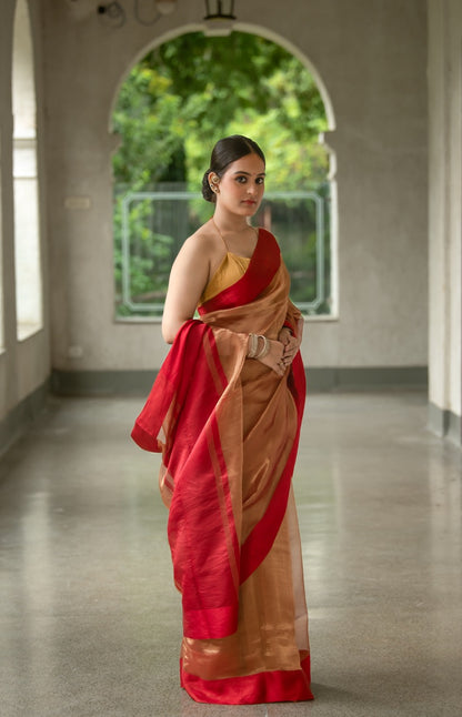 Copper Rose Pure Tissue Saree with Katan Border