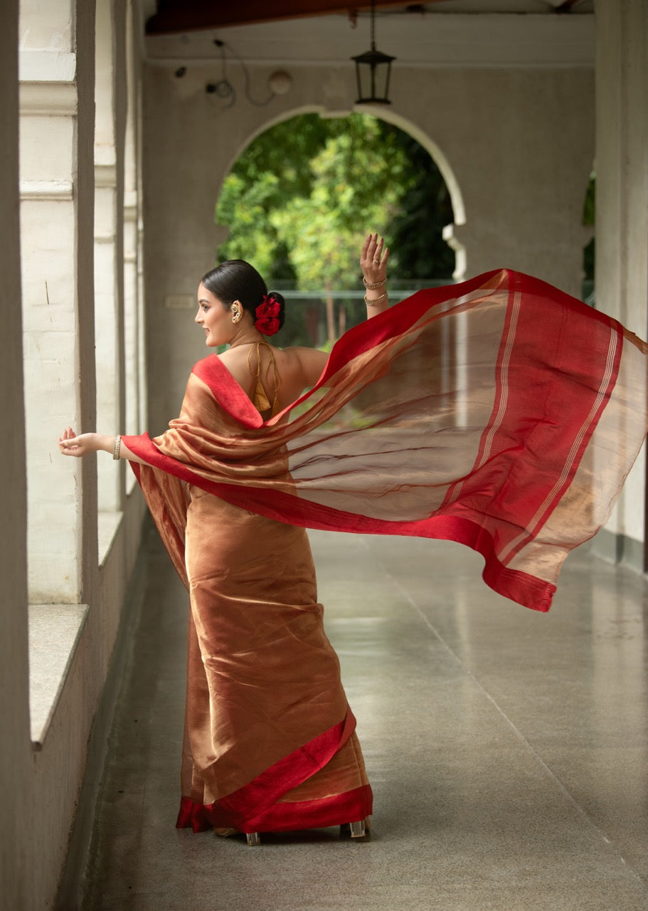 Copper Rose Pure Tissue Saree with Katan Border
