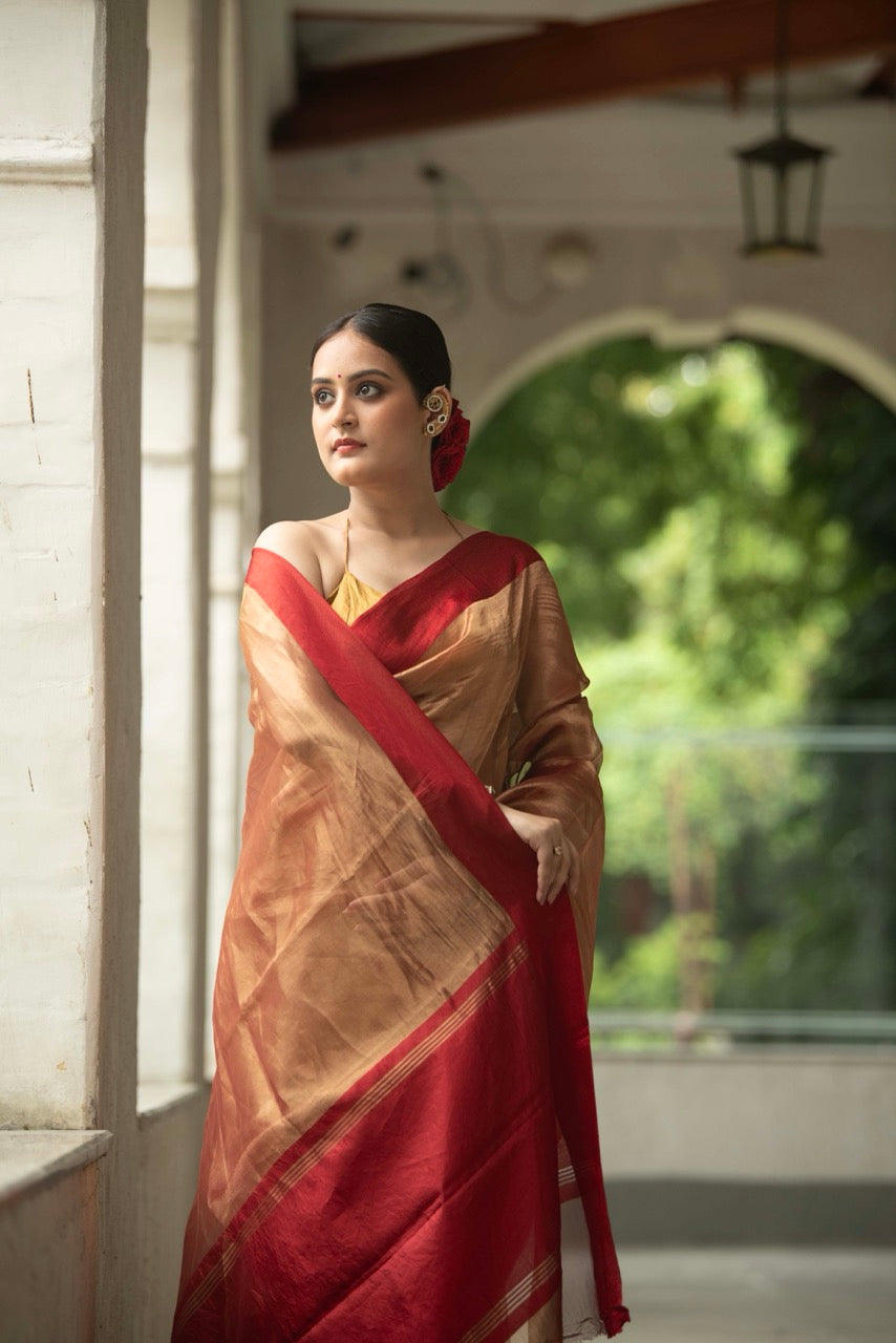 Copper Rose Pure Tissue Saree with Katan Border