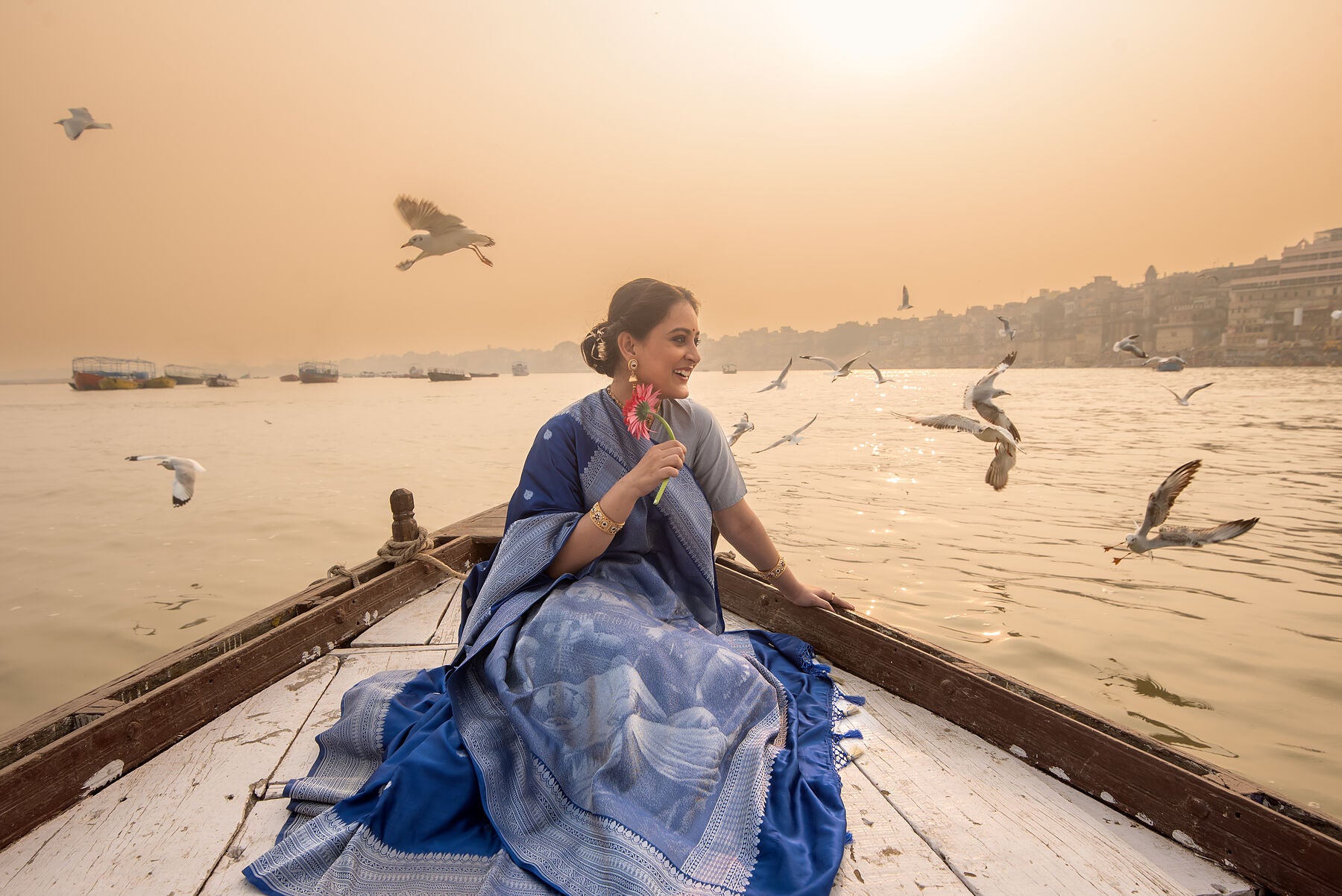 Mashru Silk Saree in Indigo Blue | Handwoven Human Motif Pallu
