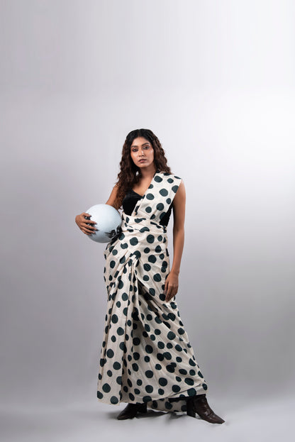 Noir Dot Pre-Draped Satin Saree
