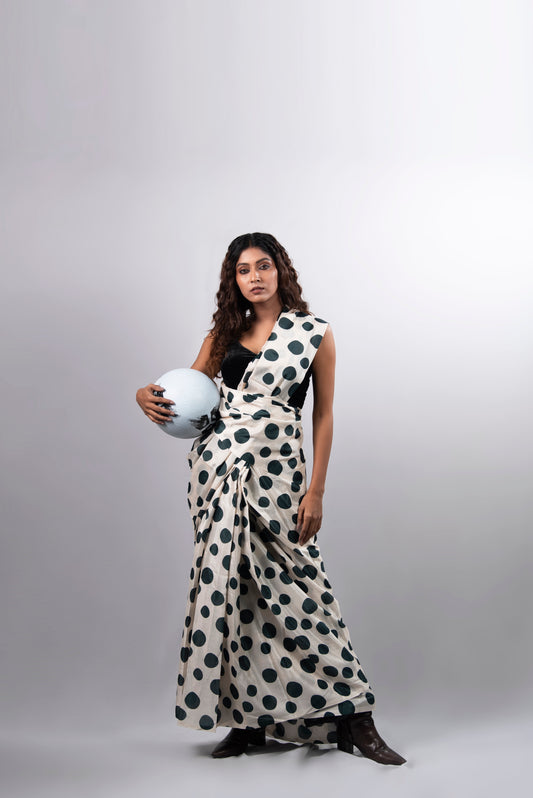 Noir Dot Pre-Draped Satin Saree