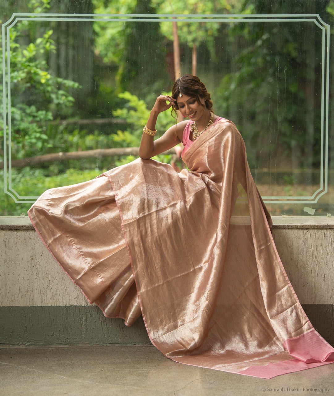 Blush Rose Pure Tissue Brocade Saree