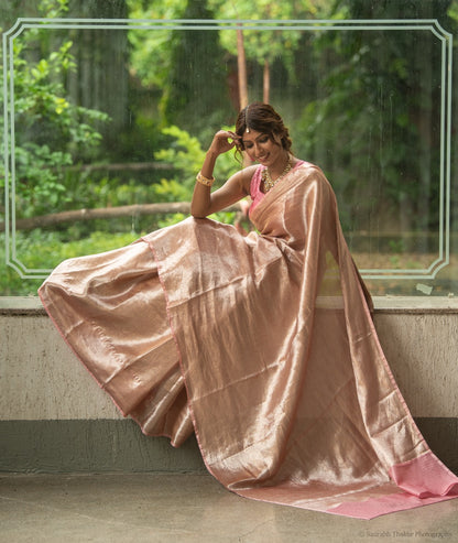 Blush Rose Pure Tissue Brocade Saree