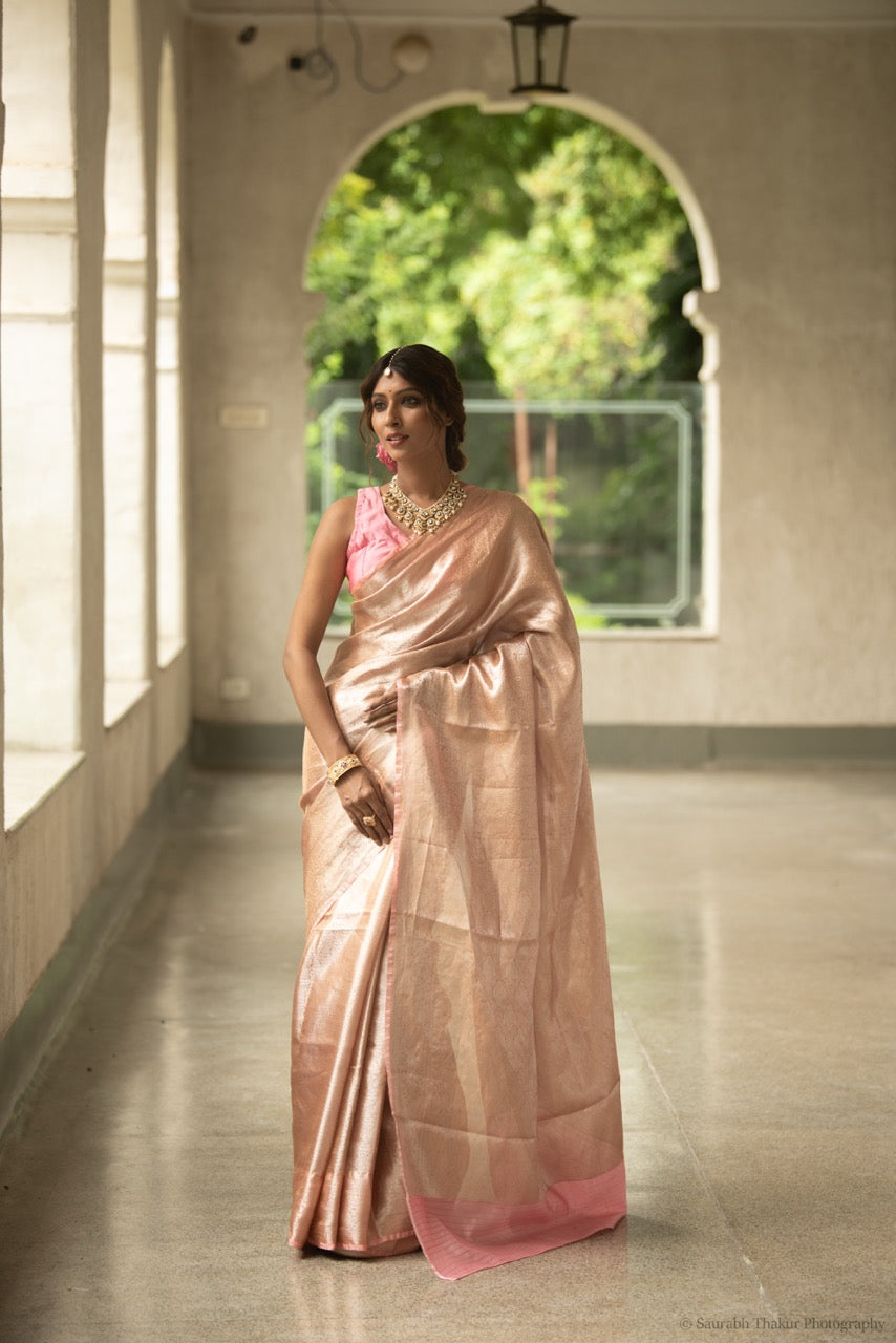 Blush Rose Pure Tissue Brocade Saree