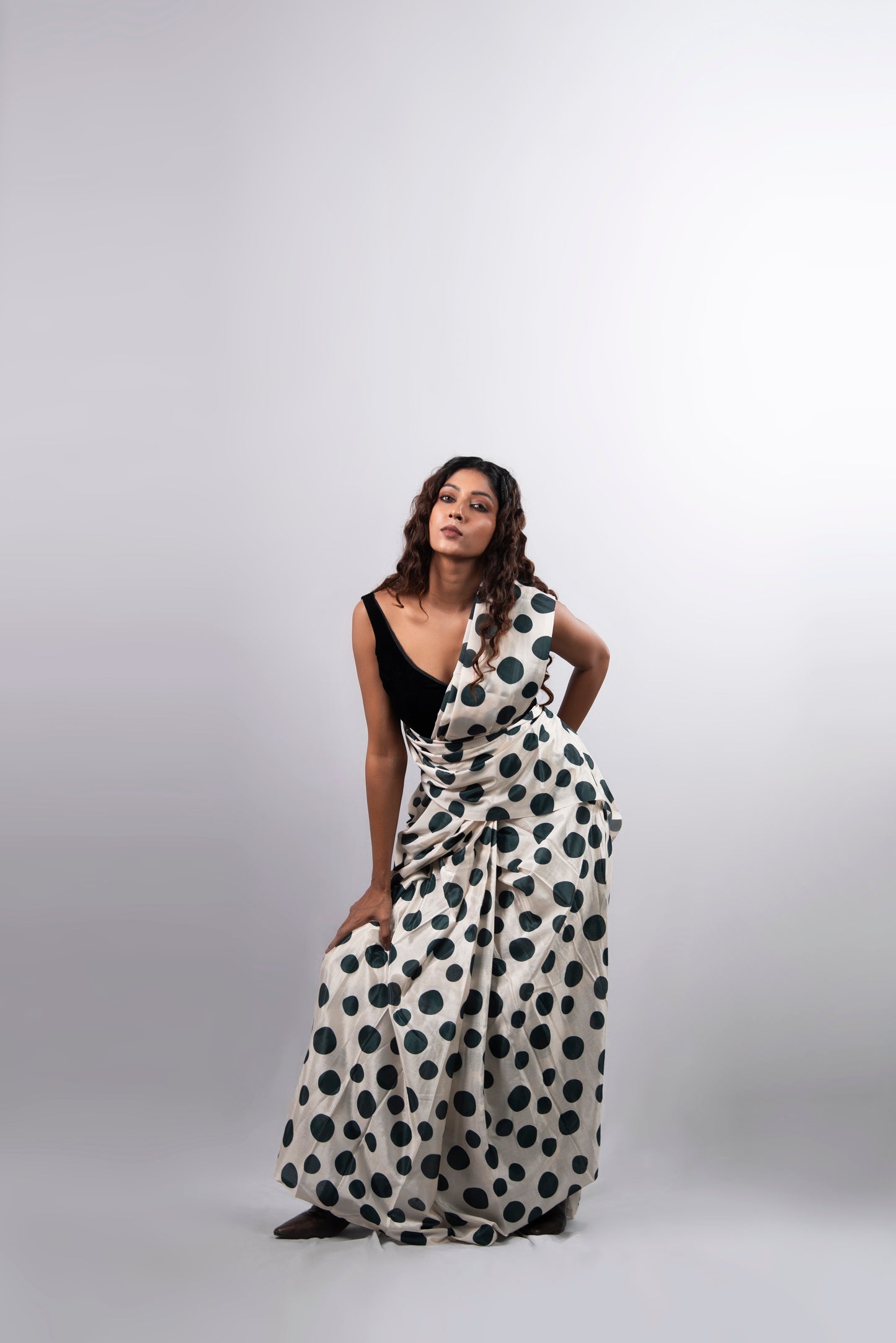 Noir Dot Pre-Draped Satin Saree