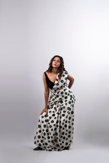 Noir Dot Pre-Draped Satin Saree