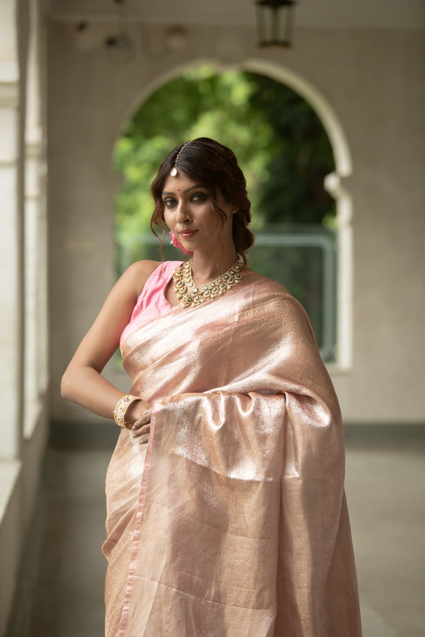 Blush Rose Pure Tissue Brocade Saree