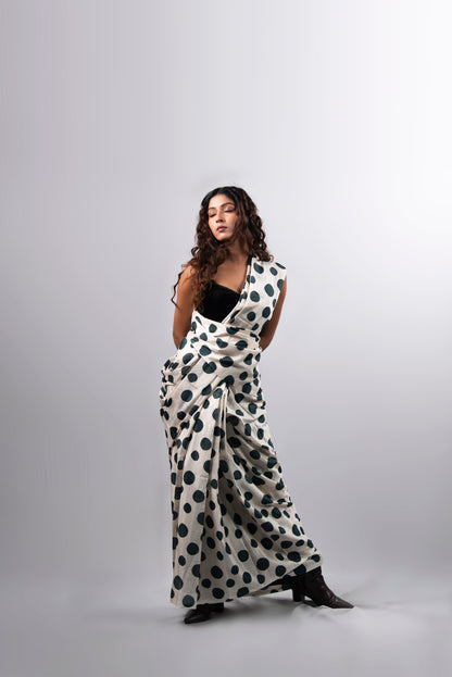 Noir Dot Pre-Draped Satin Saree