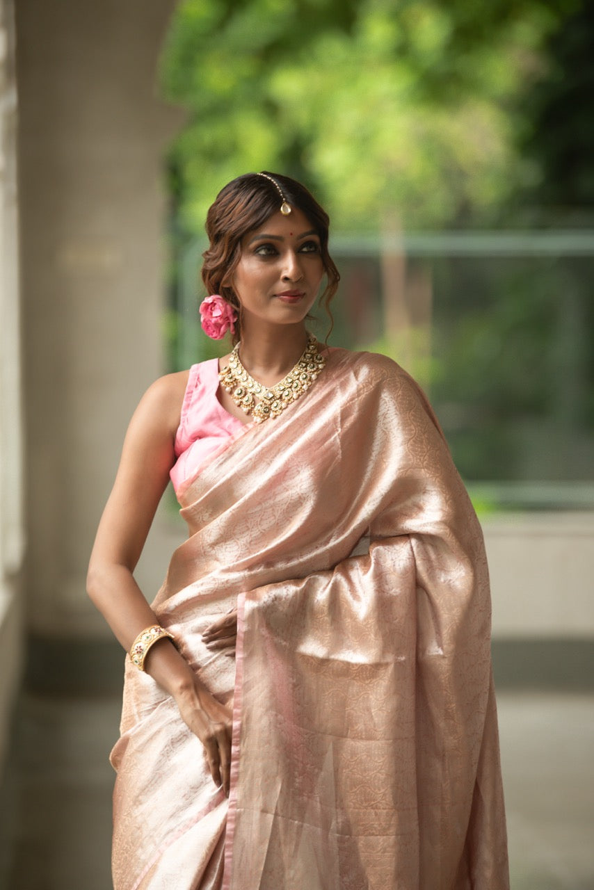 Blush Rose Pure Tissue Brocade Saree