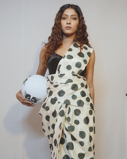 Noir Dot Pre-Draped Satin Saree