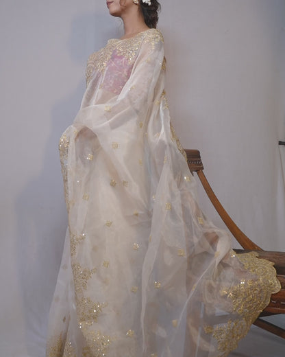 Noor-e-Ivory Organza Silk Saree
