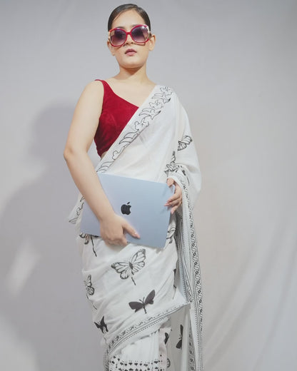Noir Flutter Mul Cotton Saree