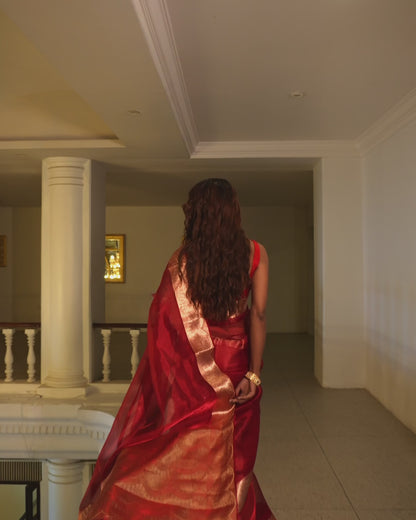 Crimson Rose Pure Tissue Silk Saree