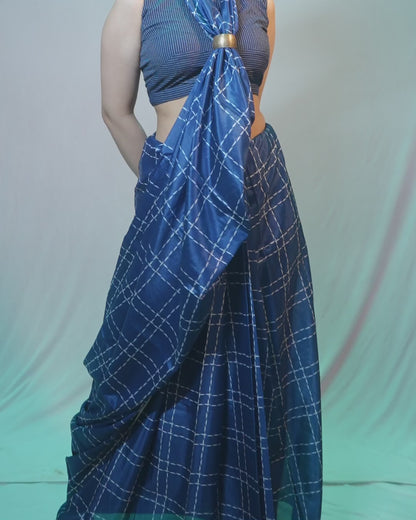 Midnight Check Pre-Draped Satin Saree