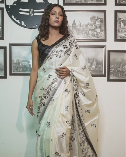 Ivory Noir Pre-Draped Satin Saree