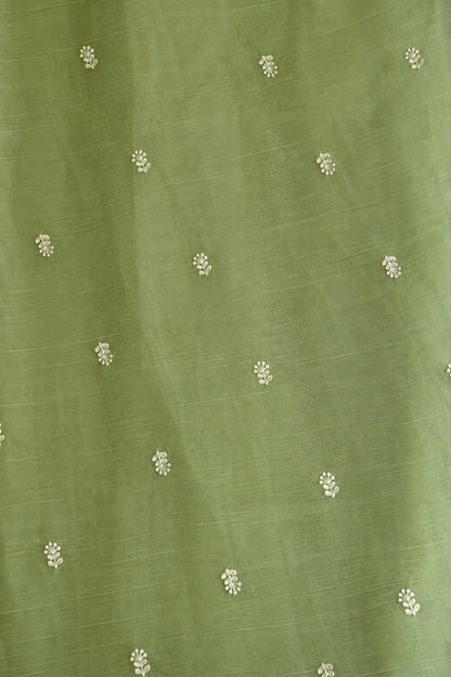 Sage Green Chiffon Saree with Floral Embroidery