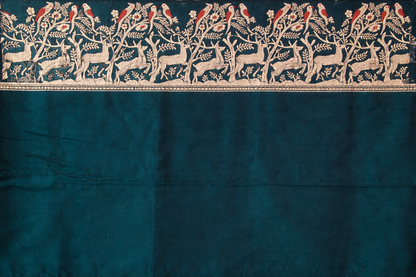 Pure Katan Silk Saree in Emerald Green | Handwoven Meenakari & Shikargah Design