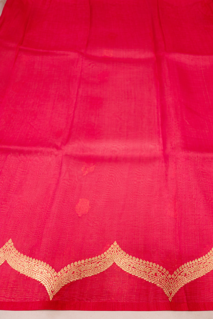 Pure Kora Silk Banarasi Saree in Ivory Gold | Handwoven Organza Kora with Zari Buti & Scalloped Border