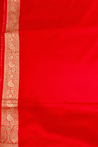 Pure Katan Silk Banarasi Saree in Bridal Red | Handwoven Zari & Rich Pallu
