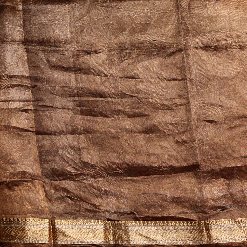 Pure  Tissue Silk Saree in Vintage Rose Gold with Floral Weave & Zari Border | Lightweight Festive Banarasi Tissue Saree