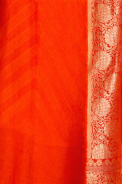 Pure Khaddi Crepe Silk Banarasi Saree in Orange Ombre with Zari Chevron Weave | Festive & Wedding Edit